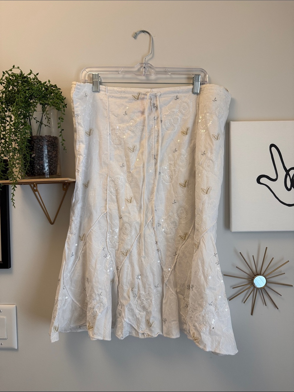 Heart Soul White A-Line Skirt with Gold and Silver Embroidery and Sequins